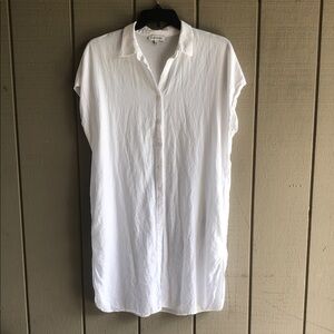 Linen Blend White Button-Front Shirt Dress